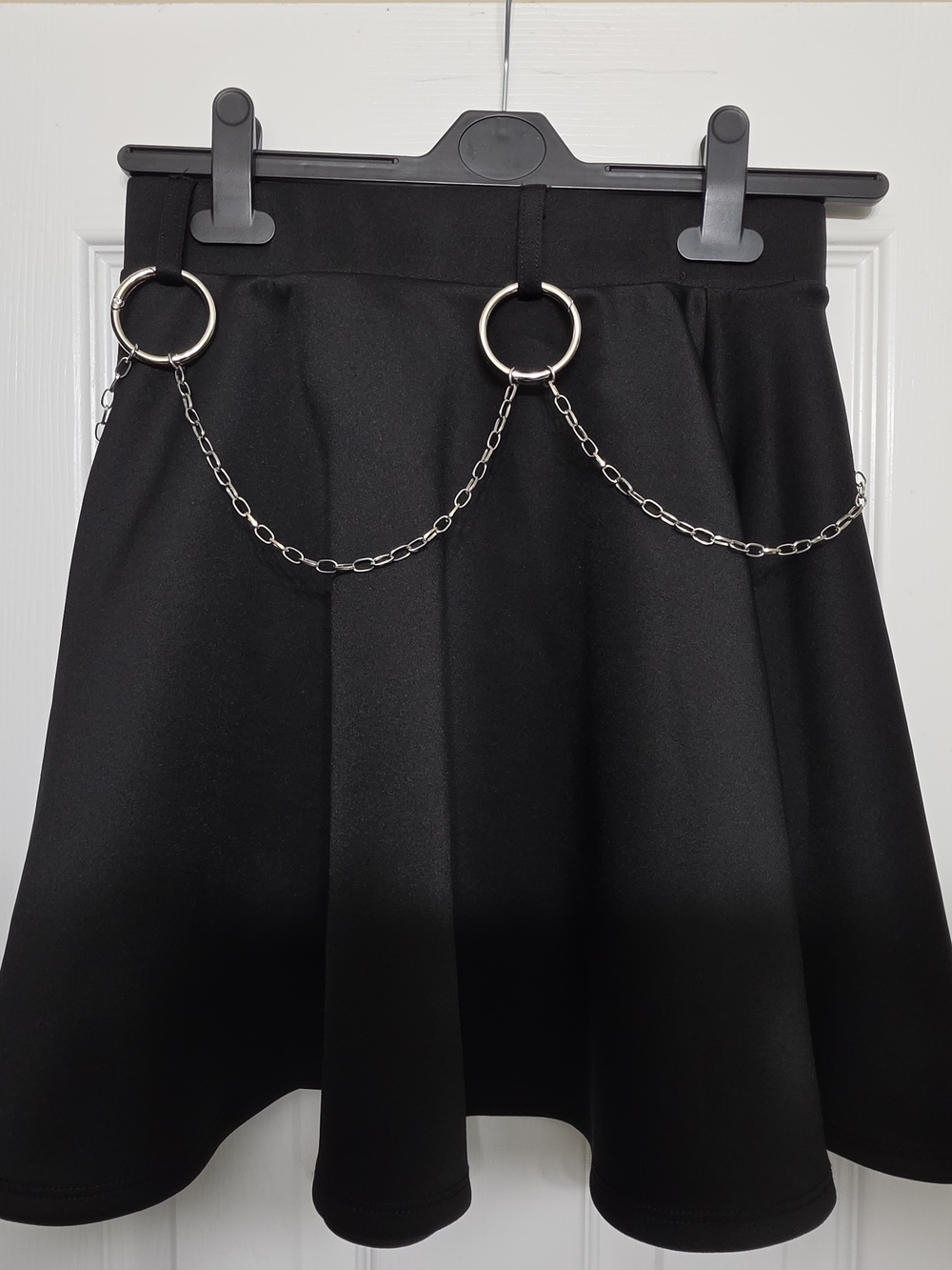 Hot Topic Black Skater Skirt with Silver Ring Chain Detail